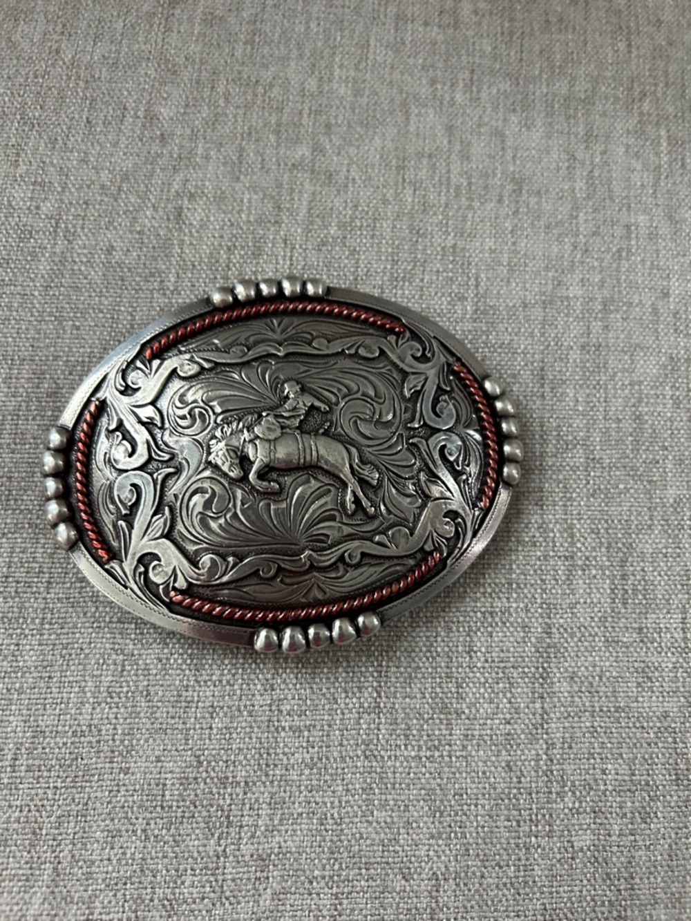 Vintage Western bronc riderHorse Rider Oval Belt Buckle - Silver and Copper-Tone - Picture 2 of 3